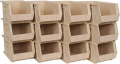 Quantum Storage - 60 Lb. Load Capacity, 14-3/4" Deep, Ivory Polypropylene Hopper Stacking Bin - 7" High x 8-1/4" Wide x 14-3/4" Long - Americas Industrial Supply