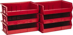 Quantum Storage - 60 Lb. Load Capacity, 10-7/8" Deep, Red Polypropylene Hopper Stacking Bin - 5" High x 16-1/2" Wide x 10-7/8" Long - Americas Industrial Supply