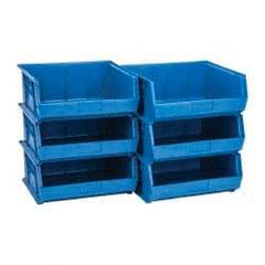 Quantum Storage - 75 Lb. Load Capacity, 14-3/4" Deep, Blue Polypropylene Hopper Stacking Bin - 7" High x 16-1/2" Wide x 14-3/4" Long - Americas Industrial Supply
