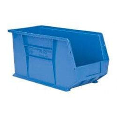 Quantum Storage - 60 Lb. Load Capacity, 18" Deep, Blue Polypropylene Hopper Stacking Bin - 9" High x 8-1/4" Wide x 18" Long - Americas Industrial Supply