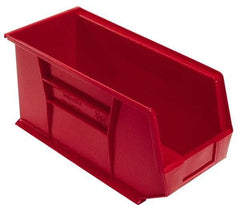 Quantum Storage - 60 Lb. Load Capacity, 18" Deep, Red Polypropylene Hopper Stacking Bin - 9" High x 8-1/4" Wide x 18" Long - Americas Industrial Supply