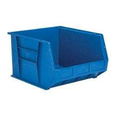 Quantum Storage - 75 Lb. Load Capacity, 18" Deep, Blue Polypropylene Hopper Stacking Bin - 11" High x 16-1/2" Wide x 18" Long - Americas Industrial Supply