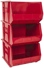 Quantum Storage - 75 Lb. Load Capacity, 18" Deep, Red Polypropylene Hopper Stacking Bin - 11" High x 16-1/2" Wide x 18" Long - Americas Industrial Supply