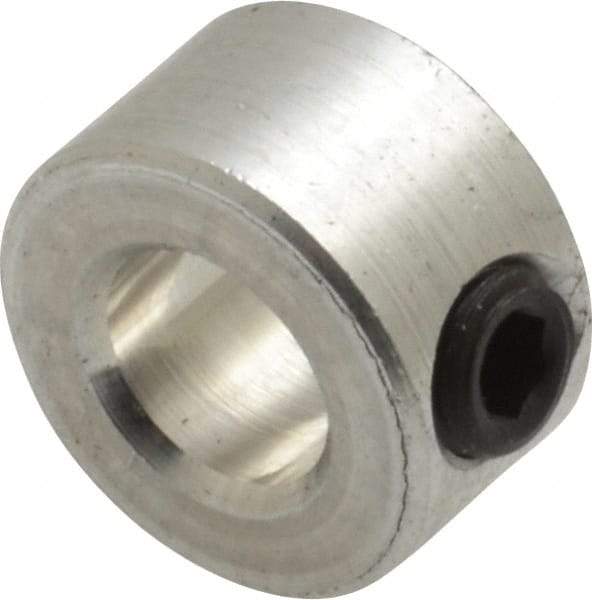 Climax Metal Products - 1/4" Bore, Aluminum, One Piece Solid Set Screw Collars - 1/2" Outside Diam, 9/32" Wide - Americas Industrial Supply