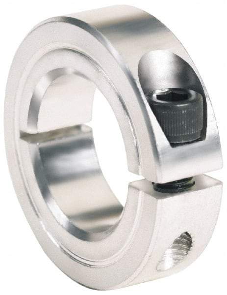 Climax Metal Products - 1/8" Bore, Aluminum, One Piece One Piece Split Shaft Collar - 5/8" Outside Diam, 9/32" Wide - Americas Industrial Supply