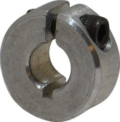 Climax Metal Products - 1/4" Bore, Aluminum, One Piece One Piece Split Shaft Collar - 5/8" Outside Diam, 9/32" Wide - Americas Industrial Supply