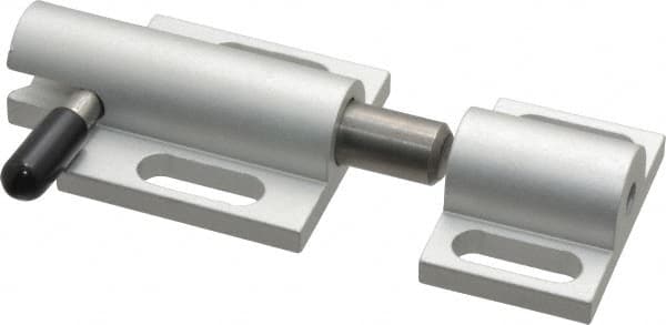 80/20 Inc. - 2" Long x 1-1/2" Wide x 13/16" High, Deadbolt Latch with Side Latch - Aluminum Body with Stainless Steel Bolt, Spring & Handle, with Clear Anodized Aluminum Finish - Americas Industrial Supply