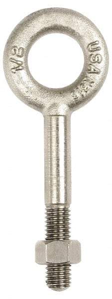 Gibraltar - 500 Lb Capacity, Stainless Steel, 1/4-20 Thread, Fixed Lifting Eye Bolt - Partially Threaded, 6" Shank, 3" Thread Length, No Shoulder - Americas Industrial Supply