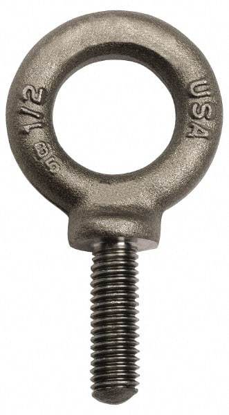 Gibraltar - 4,000 Lb Capacity, Steel, 5/8-11 Thread, Lifting Eye Bolt - Fully Threaded, 2-1/2" Shank, 2-1/2" Thread Length, Shoulder - Americas Industrial Supply