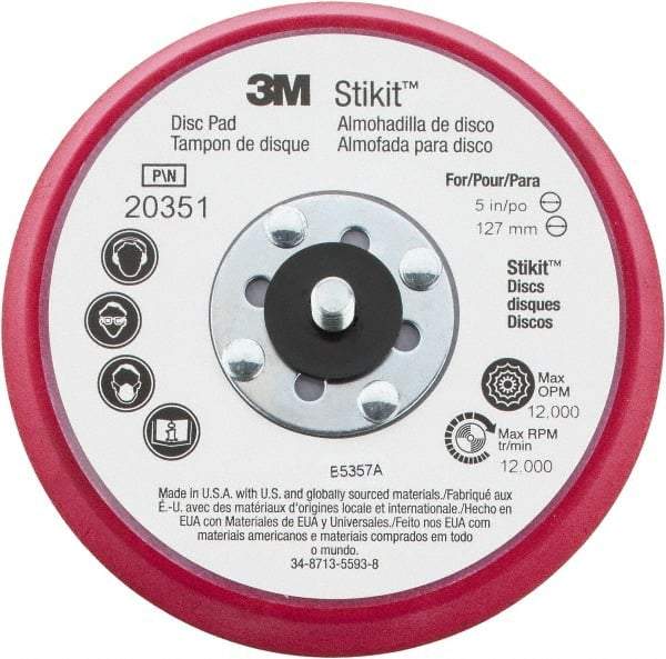 3M - 5" Diam Adhesive/PSA Disc Backing Pad - Firm Density, 12,000 RPM - Americas Industrial Supply