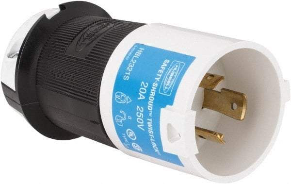 Hubbell Wiring Device-Kellems - 250 VAC, 20 Amp, L6-20P Configuration, Industrial Grade, Self Grounding Plug - 1 Phase, 2 Poles, IP20, 0.325 to 0.93 Inch Cord Diameter - Americas Industrial Supply