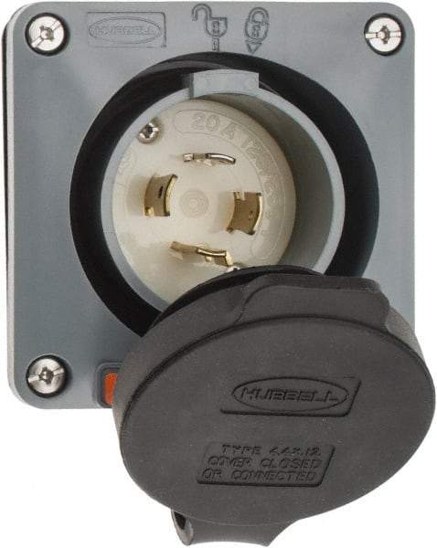 Hubbell Wiring Device-Kellems - 125/250 VAC, 20 Amp, L14-20P NEMA, Self Grounding Inlet - 3 Poles, 4 Wire, Male End, Gray - Americas Industrial Supply