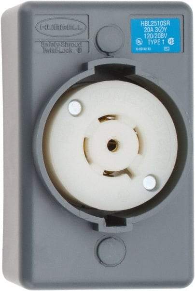 Hubbell Wiring Device-Kellems - 120/208 VAC, 20 Amp, L21-20R NEMA, Self Grounding Receptacle - 4 Poles, 5 Wire, Female End, Gray - Americas Industrial Supply