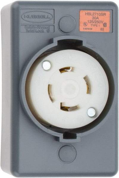 Hubbell Wiring Device-Kellems - 125/250 VAC, 30 Amp, L14-30R NEMA, Self Grounding Receptacle - 3 Poles, 4 Wire, Female End, Gray - Americas Industrial Supply
