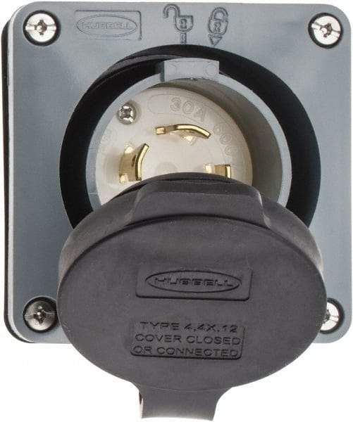 Hubbell Wiring Device-Kellems - 600 VAC, 30 Amp, L17-30P NEMA, Self Grounding Inlet - 3 Poles, 4 Wire, Male End, Gray - Americas Industrial Supply