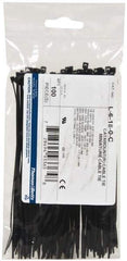 Thomas & Betts - 6.4" Long Black Nylon Standard Cable Tie - 18 Lb Tensile Strength, 1.13mm Thick, 1-1/2" Max Bundle Diam - Americas Industrial Supply