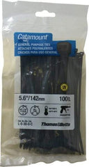 Thomas & Betts - 5.6" Long Black Nylon Standard Cable Tie - 30 Lb Tensile Strength, 1.21mm Thick, 1-1/4" Max Bundle Diam - Americas Industrial Supply