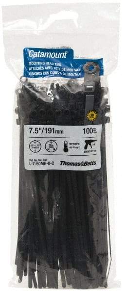 Thomas & Betts - 7-1/2" Long Black Nylon Mountable Cable Tie - 50 Lb Tensile Strength - Americas Industrial Supply