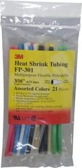 3M - 6" Long, 2:1, Polyolefin Heat Shrink Electrical Tubing - Black, Blue, Clear, Green, Red, White, Yellow - Americas Industrial Supply