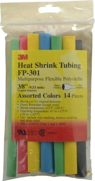 3M - 6" Long, 2:1, Polyolefin Heat Shrink Electrical Tubing - Black, Blue, Clear, Green, Red, White, Yellow - Americas Industrial Supply