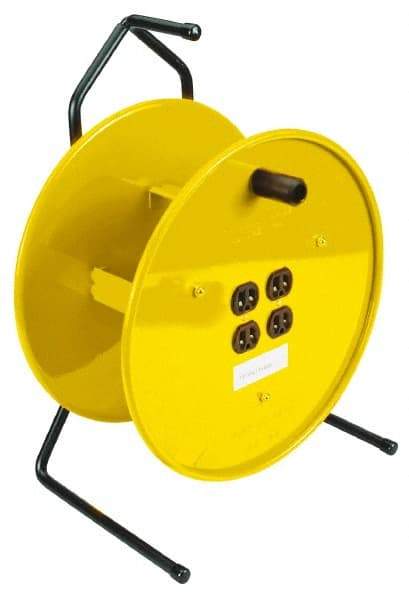 Conductix - 16 AWG, 25' Cable Length, Cord & Cable Reel with Outlet End - 4 Outlets, NEMA 5-15R, 15 Amps, Yellow Reel - Americas Industrial Supply