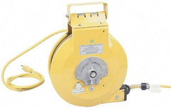 Conductix - 16 AWG, 25' Cable Length, Cord & Cable Reel with Fluorescent Hand Lamp End - 0 Outlets, 10 Amps, SOOW-A Cable, Yellow Reel, Spring Driven Reel - Americas Industrial Supply