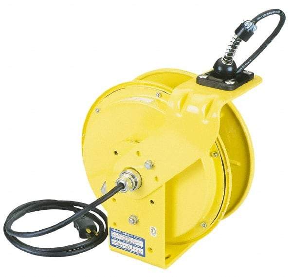 Conductix - 16 AWG, 35' Cable Length, Cord & Cable Reel with Outlet End - 3 Outlets, NEMA 5-15R, 10 Amps, 125 Volts, SOOW-A Cable, Yellow Reel, Spring Driven Reel - Americas Industrial Supply