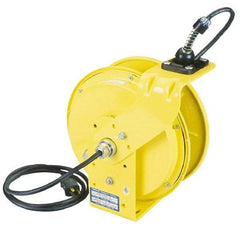 Conductix - 16 AWG, 35' Cable Length, Cord & Cable Reel with Outlet End - 3 Outlets, NEMA 5-15R, 10 Amps, 125 Volts, SOOW-A Cable, Yellow Reel, Spring Driven Reel - Americas Industrial Supply