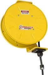 Conductix - 16 AWG, 50' Cable Length, Cord & Cable Reel with Bare End - 3 Outlets, NEMA 5-15R, 10 Amps, 110 Volts, SOOW-A Cable, Yellow Reel, Spring Driven Reel - Americas Industrial Supply