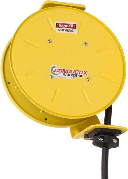 Conductix - 12 AWG, 20' Cable Length, Cord & Cable Reel with Bare End - 3 Outlets, NEMA 5-20R, 20 Amps, SEOW-A Cable, Yellow Reel, Spring Driven Reel - Americas Industrial Supply