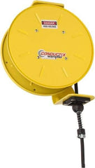 Conductix - 16 AWG, 20' Cable Length, Cord & Cable Reel with Bare End - 4 Outlets, NEMA 5-15R, 8 Amps, SEOW-A Cable, Yellow Reel, Spring Driven Reel - Americas Industrial Supply