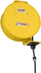 Conductix - 16 AWG, 30' Cable Length, Cord & Cable Reel with Bare End - 4 Outlets, NEMA 5-15R, 8 Amps, SEOW-A Cable, Yellow Reel, Spring Driven Reel - Americas Industrial Supply