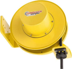 Conductix - 14 AWG, 40' Cable Length, Cord & Cable Reel with Bare End - 4 Outlets, NEMA 5-15R, 12 Amps, SEOW-A Cable, Yellow Reel, Spring Driven Reel - Americas Industrial Supply