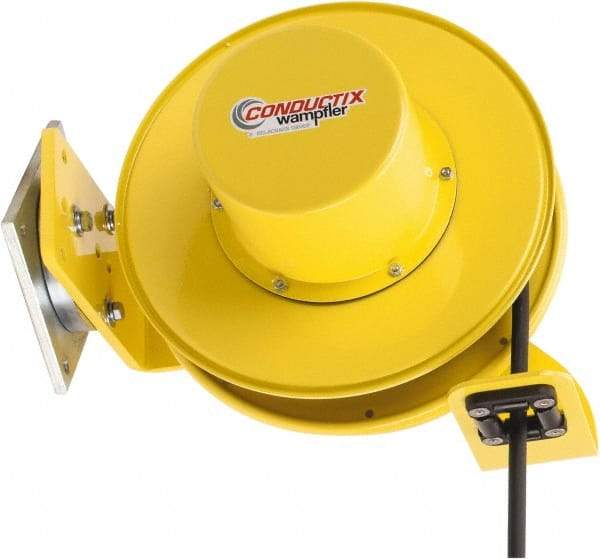 Conductix - 14 AWG, 40' Cable Length, Cord & Cable Reel with Cable End - 3 Outlets, SO Cable, White Reel - Americas Industrial Supply