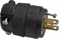 Leviton - 125 VAC, 15 Amp, 1-15P NEMA, Straight, Ungrounded, Residential Grade Plug - 2 Pole, 2 Wire, 1 Phase, Rubber, Black - Americas Industrial Supply