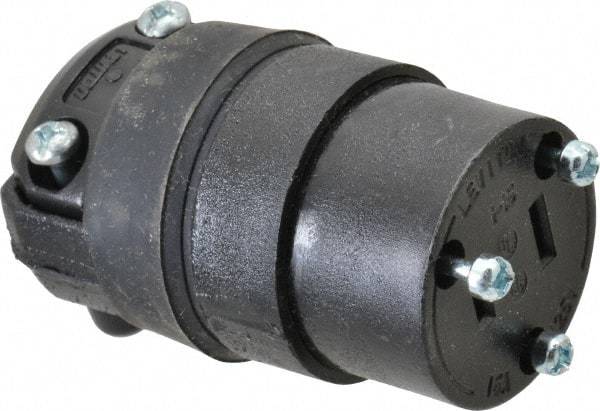 Leviton - 125 VAC, 15 Amp, 1-15R NEMA, Straight, Ungrounded, Commercial Grade Connector - 2 Pole, 2 Wire, 1 Phase, Rubber, Black - Americas Industrial Supply