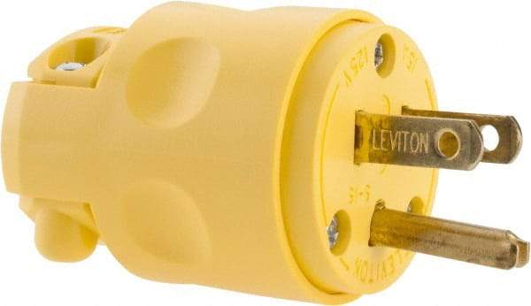 Leviton - 125 VAC, 15 Amp, 5-15P NEMA, Straight, Self Grounding, Residential Grade Plug - 2 Pole, 3 Wire, 1 Phase, PVC, Yellow - Americas Industrial Supply