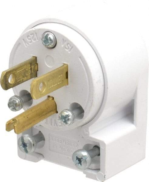 Leviton - 125 VAC, 15 Amp, 5-15P NEMA, Angled, Self Grounding, Residential Grade Plug - 2 Pole, 3 Wire, 1 Phase, PVC, White - Americas Industrial Supply