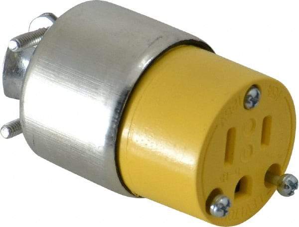 Leviton - 125 VAC, 15 Amp, 5-15R NEMA, Straight, Self Grounding, Residential Grade Connector - 2 Pole, 3 Wire, 1 Phase, PVC, Steel, Yellow - Americas Industrial Supply