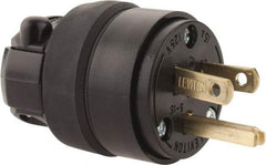 Leviton - 125 VAC, 15 Amp, 5-15P NEMA, Straight, Self Grounding, Residential Grade Plug - 2 Pole, 3 Wire, 1 Phase, Rubber, Black - Americas Industrial Supply