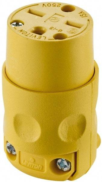 Leviton - 250 VAC, 15 Amp, 6-15R NEMA, Straight, Self Grounding, Commercial Grade Connector - 2 Pole, 3 Wire, 3 Phase, PVC, Yellow - Americas Industrial Supply