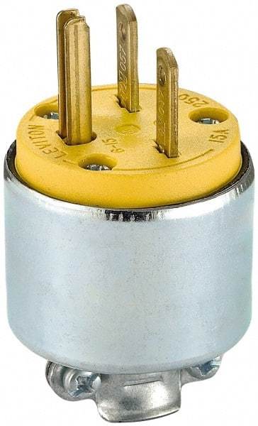 Leviton - 250 VAC, 15 Amp, 6-15P NEMA, Straight, Self Grounding, Residential Grade Plug - 2 Pole, 3 Wire, 3 Phase, PVC, Steel, Yellow - Americas Industrial Supply
