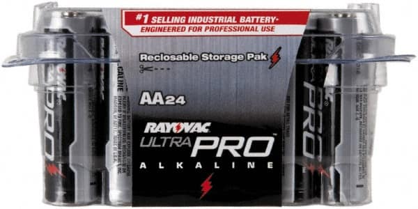 Rayovac - Size AA, Alkaline, 24 Pack, Standard Battery - 1.5 Volts, Button Tab Terminal - Americas Industrial Supply