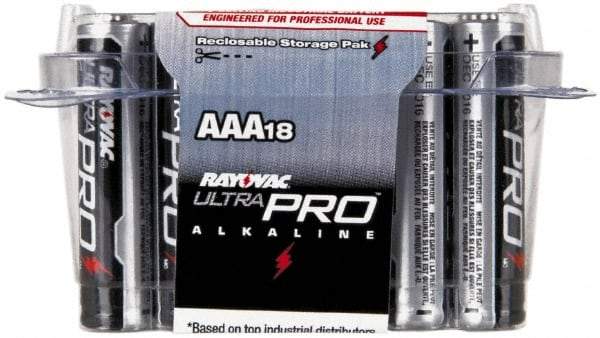 Rayovac - Size AAA, Alkaline, 18 Pack, Standard Battery - 1.5 Volts, Button Tab Terminal - Americas Industrial Supply