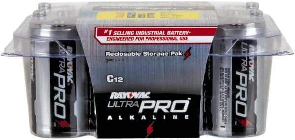 Rayovac - Size C, Alkaline, 12 Pack, Standard Battery - 1.5 Volts, Button Tab Terminal - Americas Industrial Supply