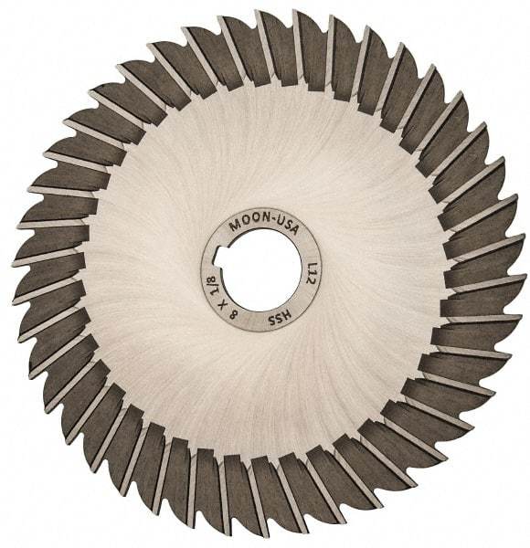 Made in USA - 8" Blade Diam x 1/8" Blade Thickness, 1-1/4" Hole, 42 Teeth, High Speed Steel Side Chip Saw - Straight Tooth, Arbor Connection, Right Hand Cut, Uncoated, with Keyway - Americas Industrial Supply