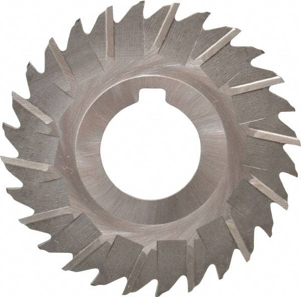 Made in USA - 3" Blade Diam x 1/16" Blade Thickness, 1" Hole, 28 Teeth, High Speed Steel Side Chip Saw - Staggered Tooth, Arbor Connection, Right Hand Cut, Uncoated, with Keyway - Americas Industrial Supply