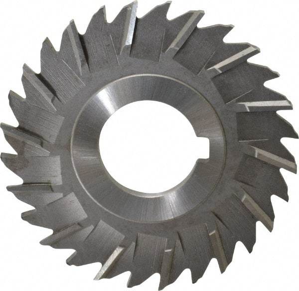 Made in USA - 3" Blade Diam x 5/32" Blade Thickness, 1" Hole, 28 Teeth, High Speed Steel Side Chip Saw - Staggered Tooth, Arbor Connection, Right Hand Cut, Uncoated, with Keyway - Americas Industrial Supply