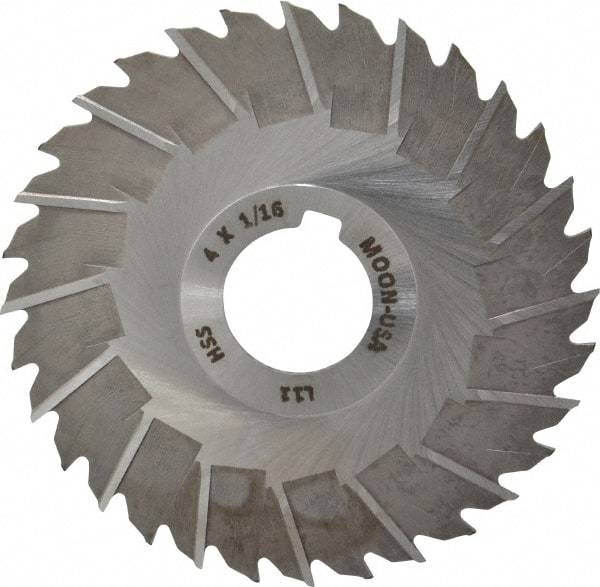 Made in USA - 4" Blade Diam x 1/16" Blade Thickness, 1" Hole, 32 Teeth, High Speed Steel Side Chip Saw - Staggered Tooth, Arbor Connection, Right Hand Cut, Uncoated, with Keyway - Americas Industrial Supply