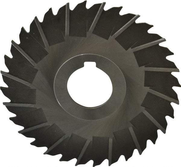 Made in USA - 4" Blade Diam x 5/64" Blade Thickness, 1" Hole, 32 Teeth, High Speed Steel Side Chip Saw - Staggered Tooth, Arbor Connection, Right Hand Cut, Uncoated, with Keyway - Americas Industrial Supply